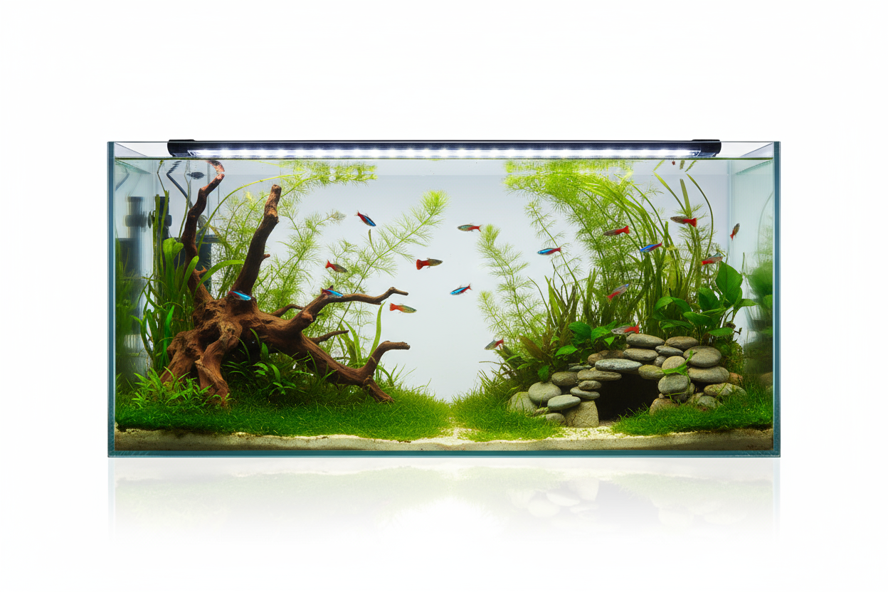 Aquarium tank with white color background